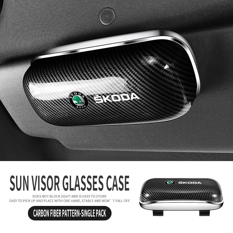 XOWS7 Car Sun Visor Sunglasses Case for Skoda Octavia Fabia Superb Rapid, Eyeglasses Holder Storage Box Auto Interior Accessories