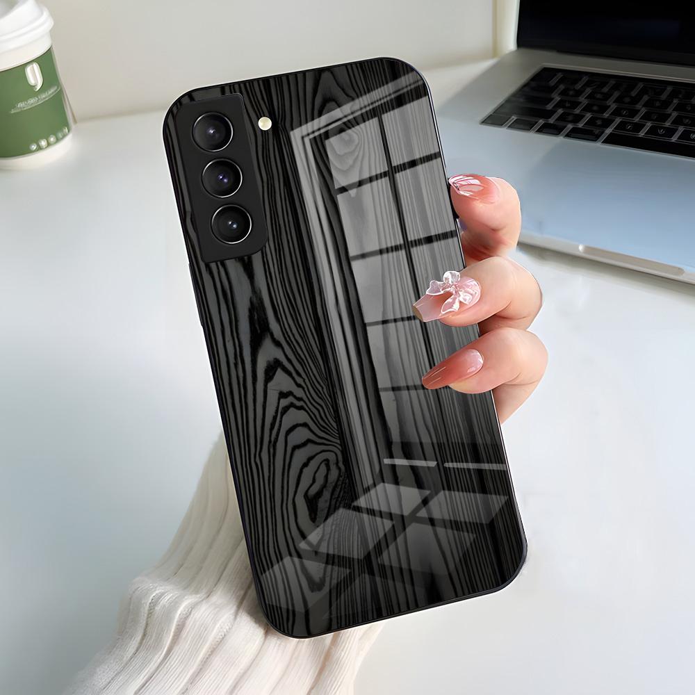 Natural Wood Phone Case For Samsung S26 S25 S24 FE S23 S22 S21 Plus S20 Ultra Note20Ultra Black Glass Cover