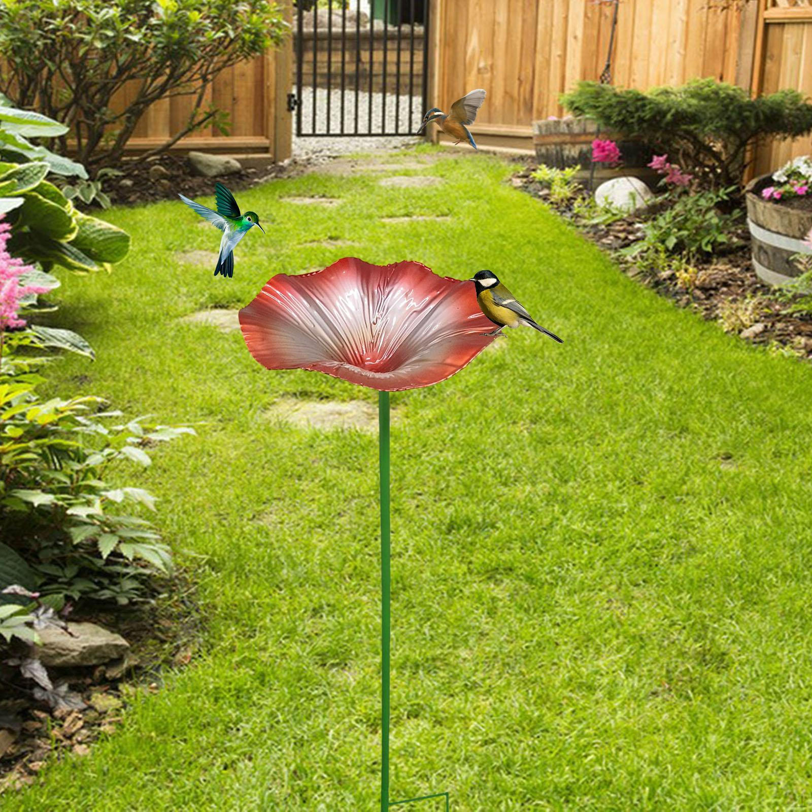 

Bird Birdbath Metal Ornament Decoration with Stand Decorative Outdoor Feeder Birdfeeder for красный