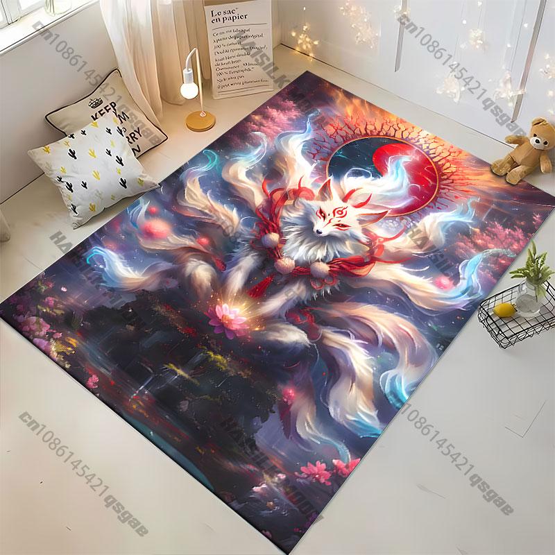 Mystical fox spirit energy carpet Yoga living room room decor children's crawling mat doormat area rug games mat