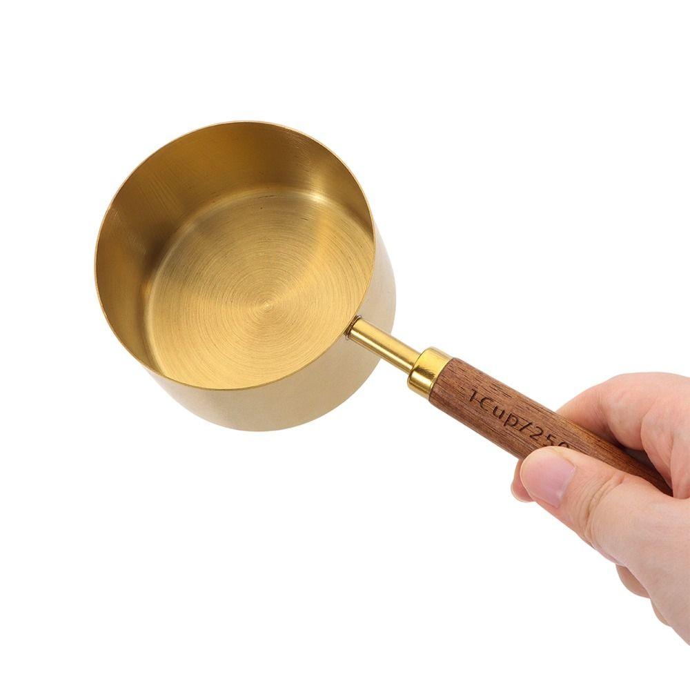 4 Pezzi Cucchiaio Dosatore Caffè con Manico in Legno Oro Argento Strumento per Cottura Gelato Zucchero Sale Spezie