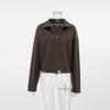 Fashion Brown Zipper Jacket For Women Elegant Lapel Long Sleeve Short Coats Female Vintage Lady Street Outerwear