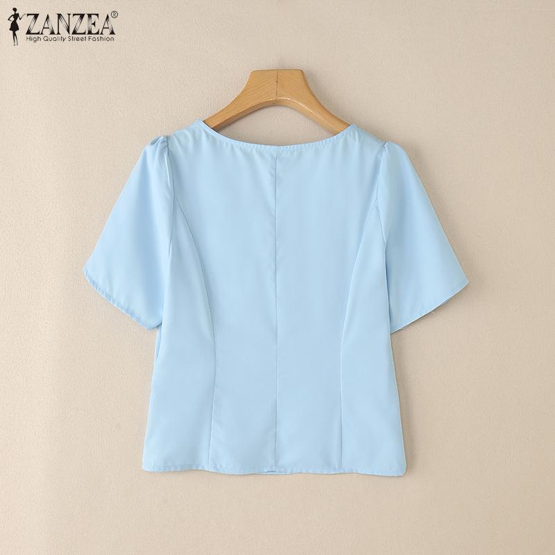 ZANZEA Women Summer Round Neck Solid Color Casual Short Sleeve Blouse