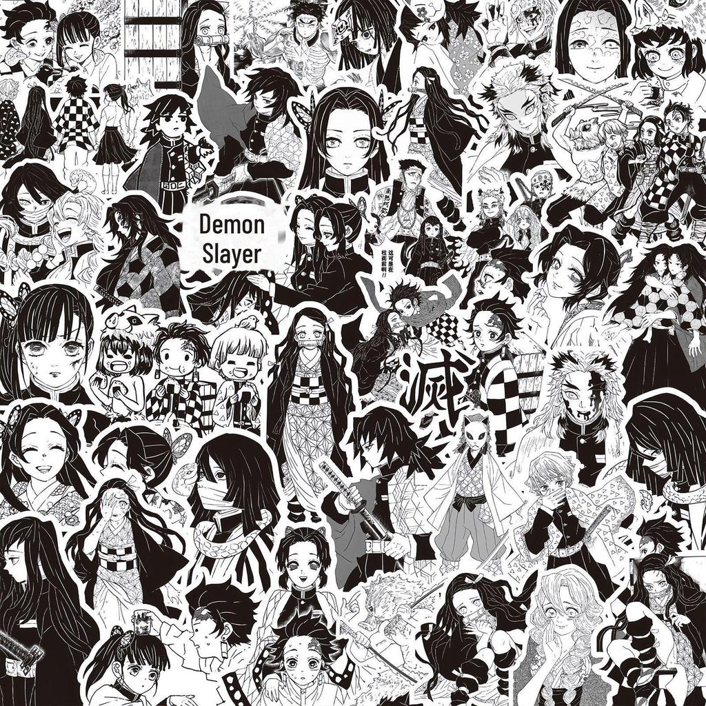 1000 schwarz-weiße Anime-Aufkleber: Demon Slayer, One Piece & mehr zur Notizbuch-Dekoration