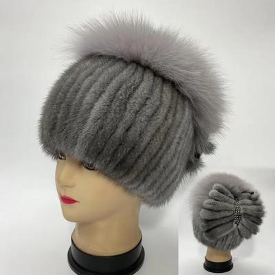 New Natural Mink Women Winter Hats Fox Fur Stylish Buttfly Diamond Designed Warm Female Hats Luxury Lady Real Fur Hat