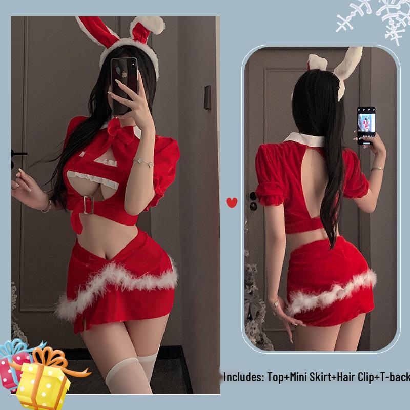 Festive Velvet Role-Play Lingerie Set: Cross-Border Sexy Christmas and New Year Red Nightgown