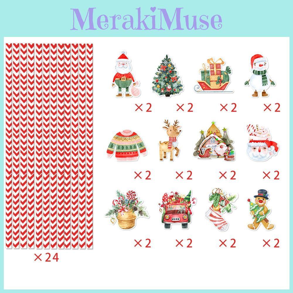 Table Theme Christmas Decor Disposable Paper Straws Set With Santa Pattern Claus