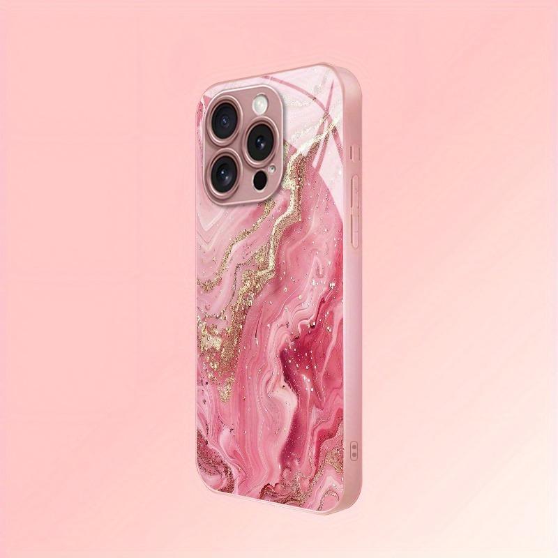 Roze Goud Marmer Metallic Verf Gehard Glas Harde Telefoonhoes Voor iPhone 17 15 16 11 12 13 14 Pro Max Plus 16E 17Air Cover