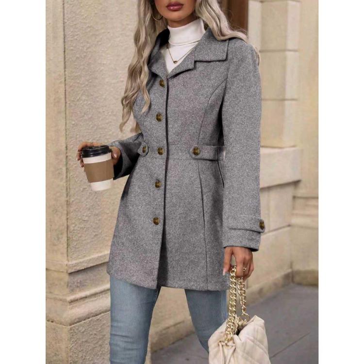 Elegant Slim Fit Woolen Coat Autumn Winter Tweed Outerwear Mid-Length Button Lapel Collar Durable Fashionable