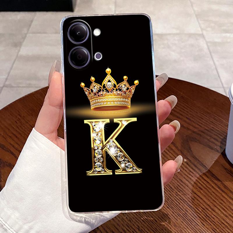 Case For Vivo Y05 4G/Y11D 4G/Y11 5G/Y21 5G Transparent TPU Shockproof Soft Casing Lucky A-Z Letters Crown Pattern Couple Shell