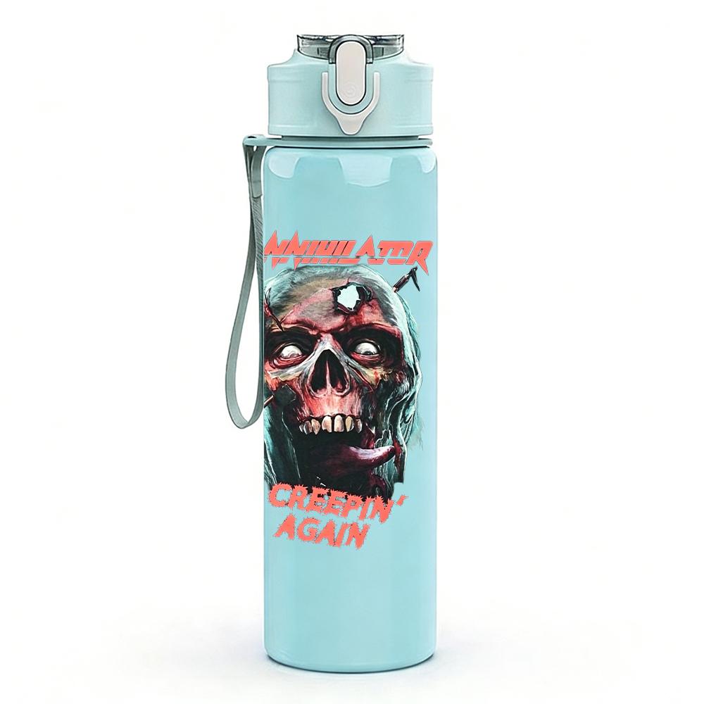 1PC Retro red masked figure band print 750ml colorful plastic sports water bottle leakproof pop up lid with straw for outdoor work home use