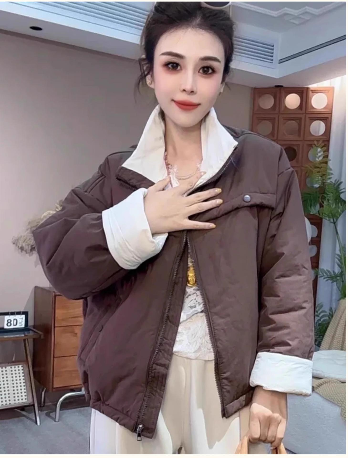

Short stand-up collar padded cotton-padded cotton-padded jacket women s 2025 winter new loose high-end fashion versatile top XL кавовий