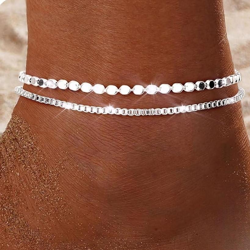 Bobisty Gold Plated Ankle Bracelets for Women Adjustable Anklets Waterproof Dainty Layered Ankle Chains Beaded Rope Link Beach