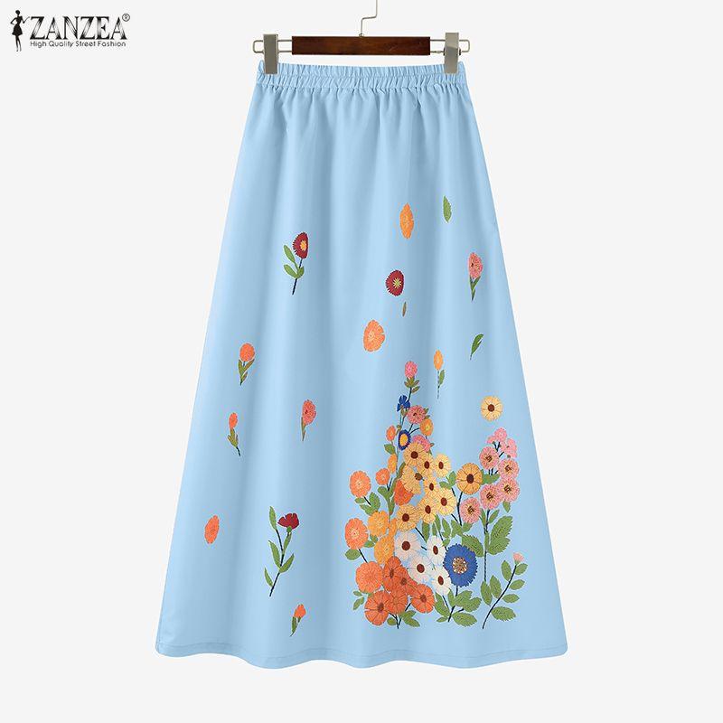 ZANZEA Women Casual Elastic Waist Loose Summer Floral Skirts