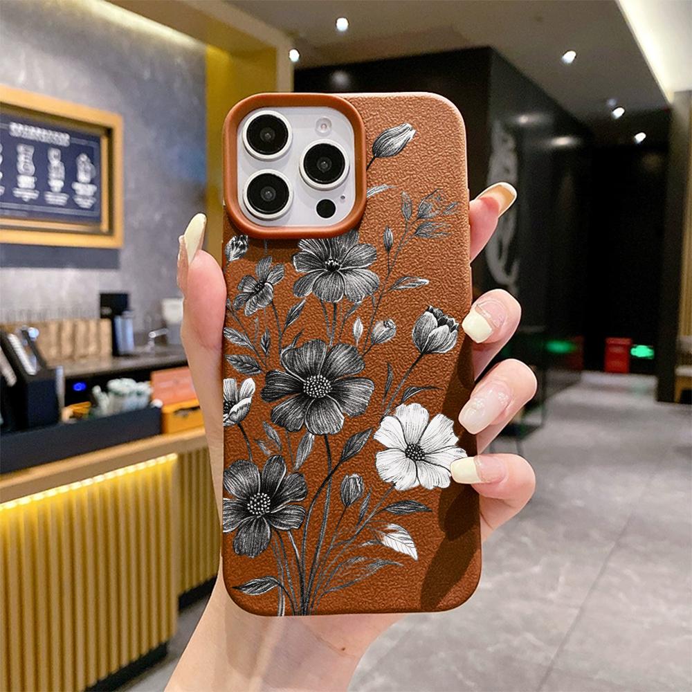 Black Flower Sketch Drawing Phone Case for Xiaomi Redmi Note 14 13 12 10 11 9 8 / Redmi A1 A3 A5 Shockproof Anti-Scratch Cover