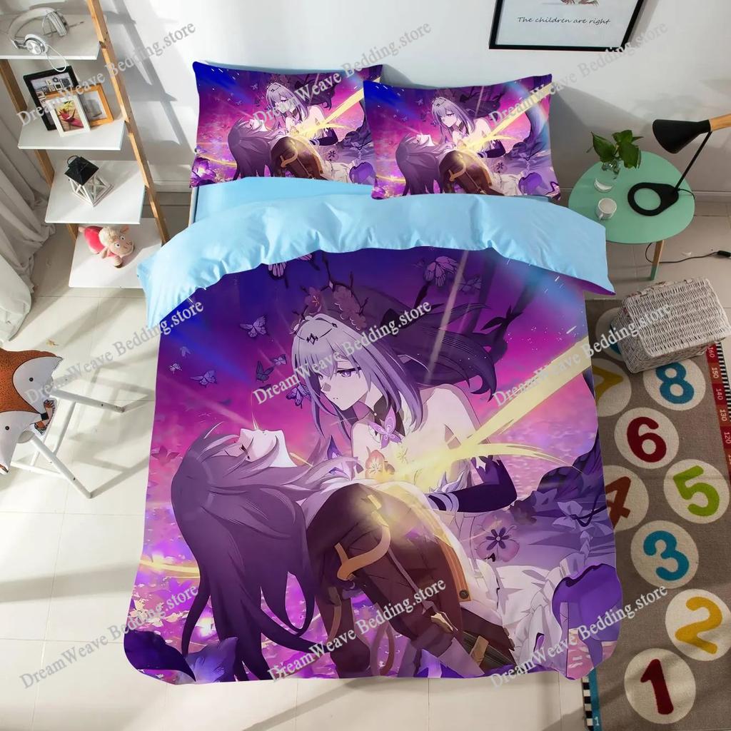 Anime Cartoon Pattern Duvet Cover Set Honkai Star Rail Bedding Set Singletwin Size Dormitory Decor Bedroom Decor for Teen