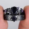 Royal Blue Crystal Oval Stone Purple Zircon Ring Sets For Women Black Metal Engagement Bands Wedding Jewelry Set Versatile Gifts