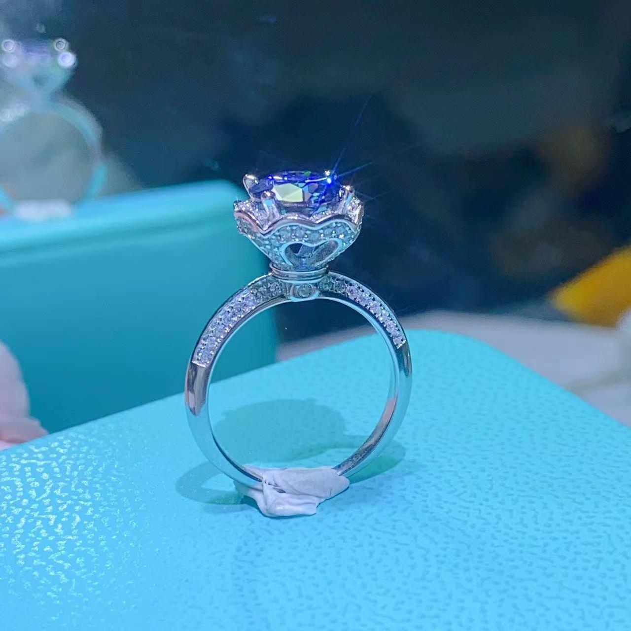 Heart-to-Heart Blue Moissanite Ring: AU750 Colored Diamond, Diamond Tester Approved Size 19
