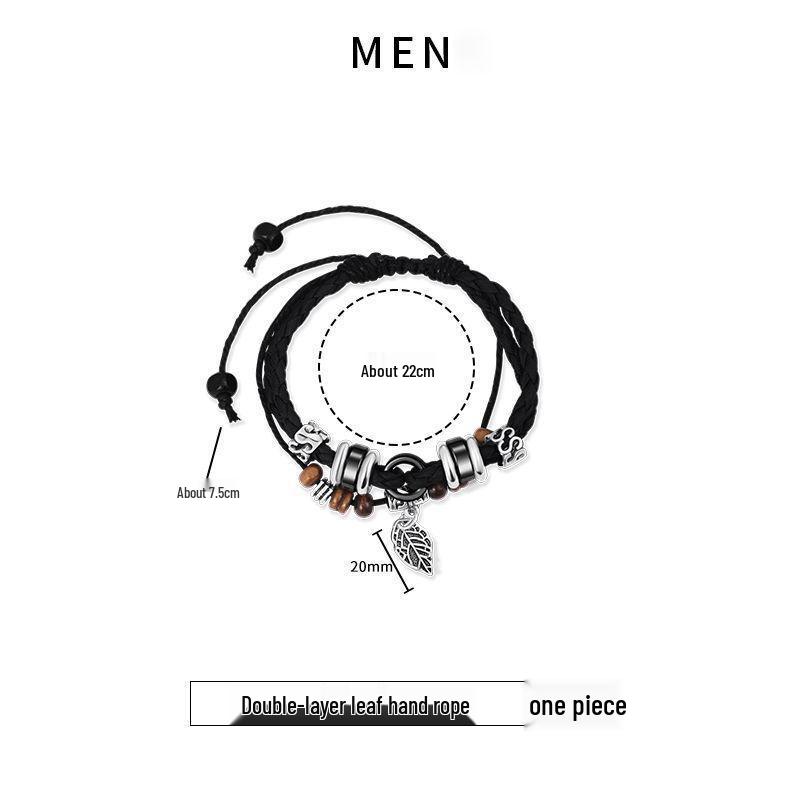 

Мужской ретро многослойный кожаный браслет с листом дерева - Ручной работы, Простой, Подходящий для студентов и Идеальный для пар.