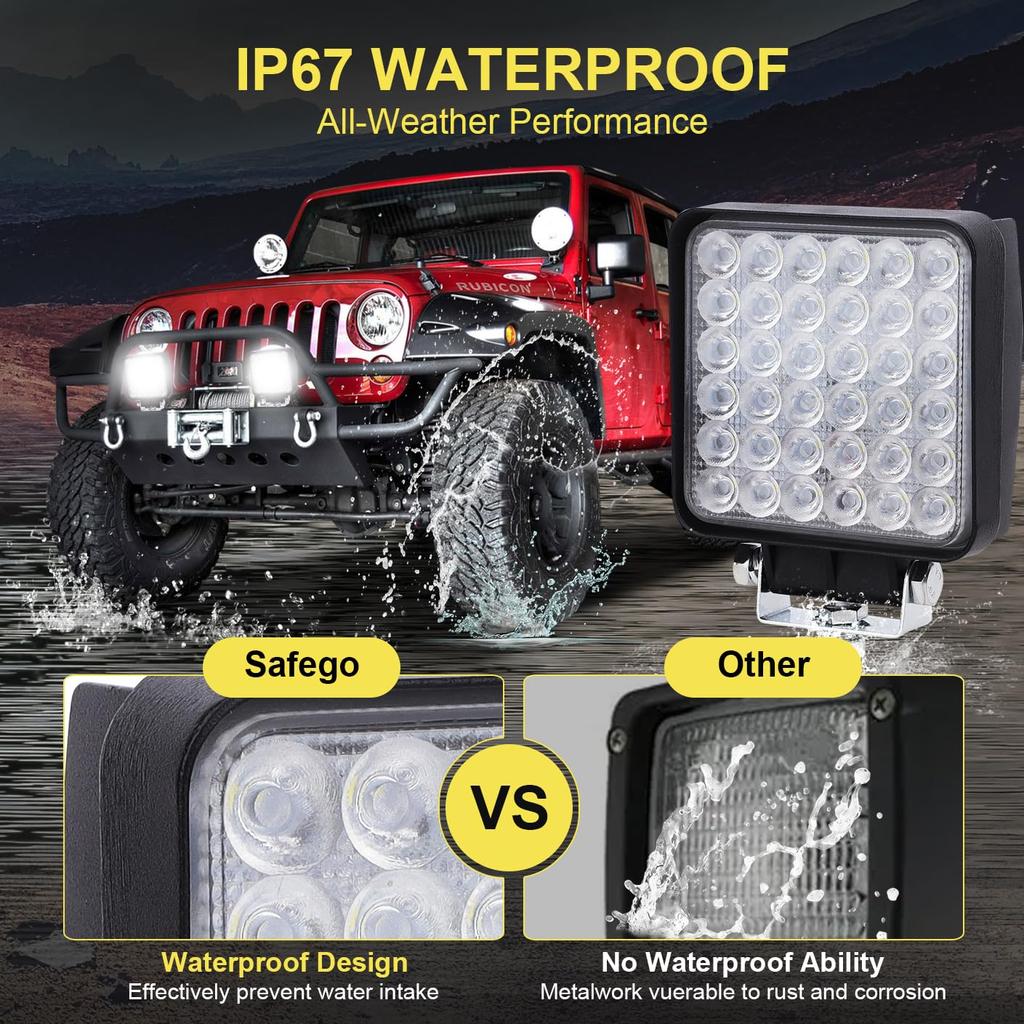 Safego 100W LED Work Light, 5-inch, White, 6000K, Spotlight, Narrow Beam (30 degrees), Round Shape, Vehicle Exterior Light, Fog Lamp, Universal, 9-LED