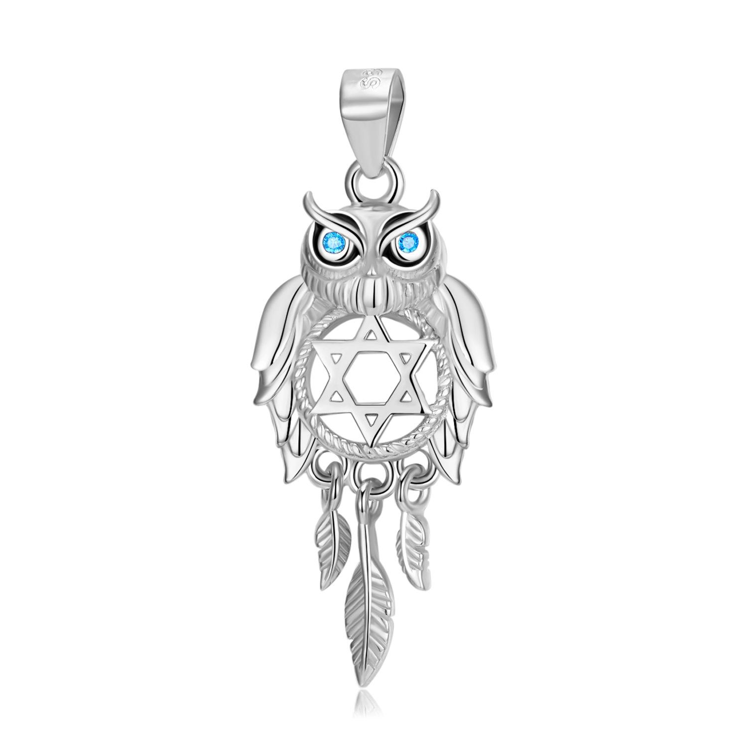 

S925 sterling silver owl dream catcher necklace hollow zirconium inlaid girl ins Korean feather collarbone chain sweater chain 925 silver
