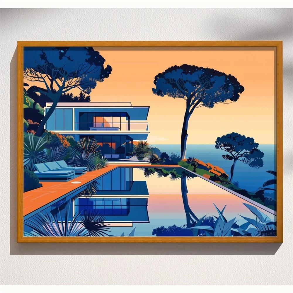Mid Century Palm Springs House Prints Modern Cubist Abstract Architecture Art Print Poster Retro Wall Art Canvas Painting Decor
