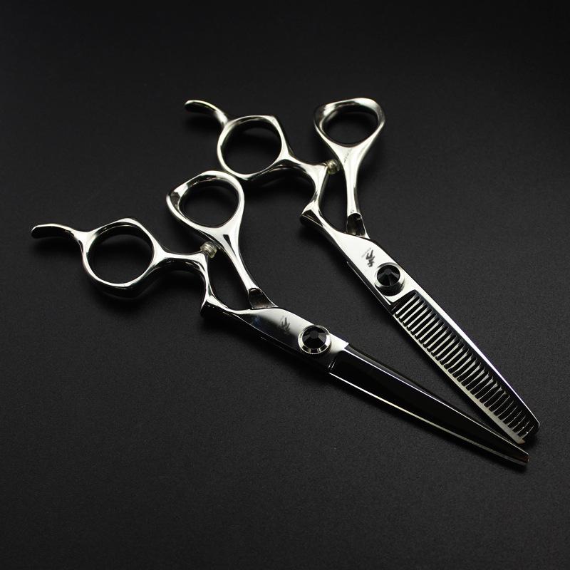 6.0" Glossy Shin-gyosha Curved Handle Hairdressing Scissors: Barber, Straight, Serrated, Thinning Scissors