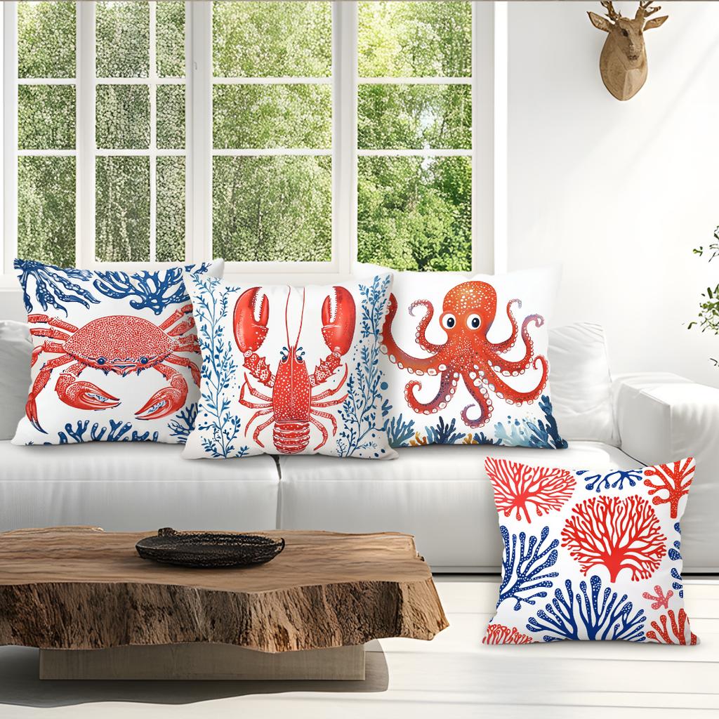 4pcs/set Marine Life Patterns Cushions Pillowcase Polyester Cushion Cover Throw Pillow Pillowcover Home Car Sofa Decor