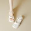 Sandali da donna estivi con plateau a zeppa fibbia a una fascia scarpe romane bianche con gonna suola morbida calzature da esterno scarpe da spiaggia a suola piatta