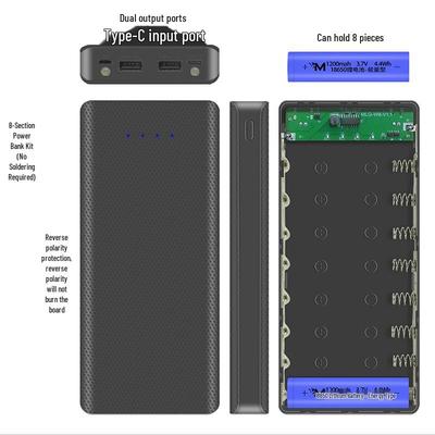 Type-C 8-Slot 18650 Battery Charger & DIY Power Bank Shell Kit