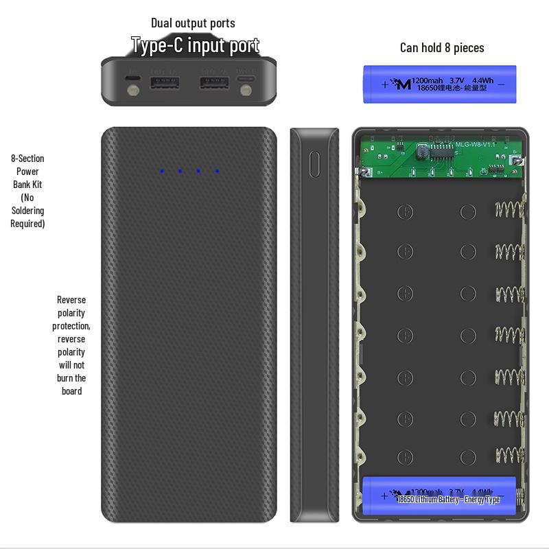 Type-C 8-Slot 18650 Battery Charger & DIY Power Bank Shell Kit