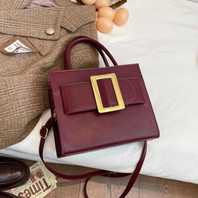 Women Retro Fashion Solid Color Small Square Shoulder Crossbody Handbag