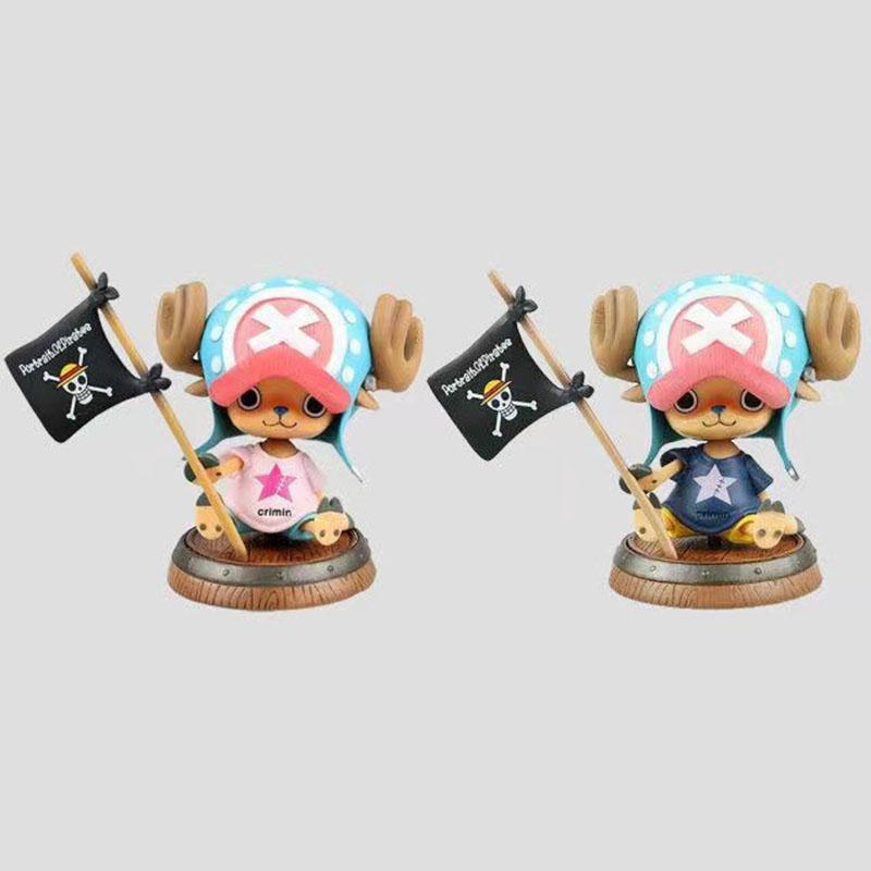 Cartoon One Piece 8CM Anime Chopper With Flag Action Model Kawaii GK Toy PVC Statue Collection Car Decoration Gifts Brinquedos