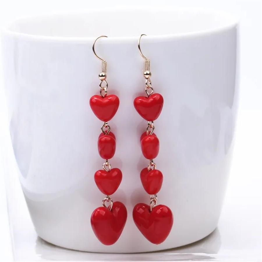 Sweet Girl Multilayer Red  Peach Heart Earrings for Women Cute Temperament Trendy Earrings Acrylic Earrings Fashion Jewelry Gift Party