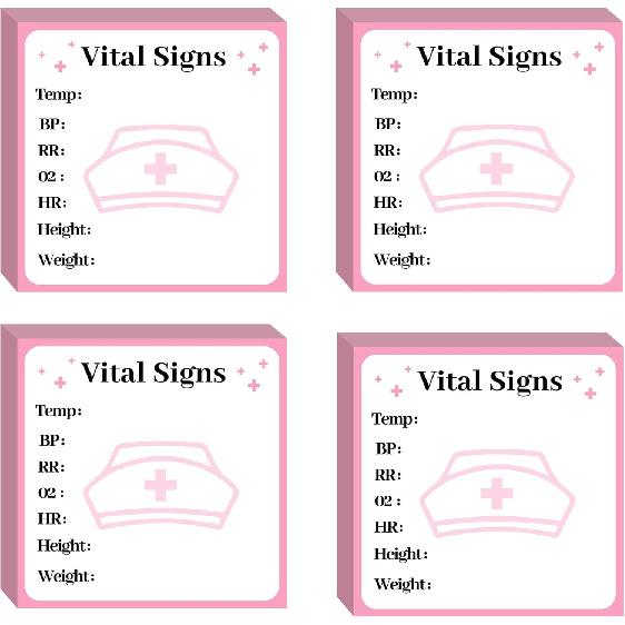 4 Pack Nurse Sticky Notes for Vital Signs,3in Daily Monitoring Notepad,Patient Health Checklist Pad,Pocket Size, HR BP Oxygen Level Recording,50