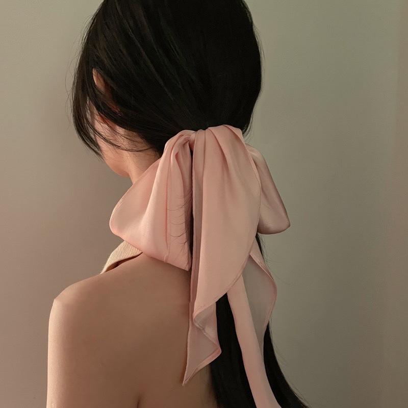 Schwarzes einfarbiges langes Seidenschal-Stirnband, Haargummi, Sommer-High-End-Stirnband, Kleiner Schal