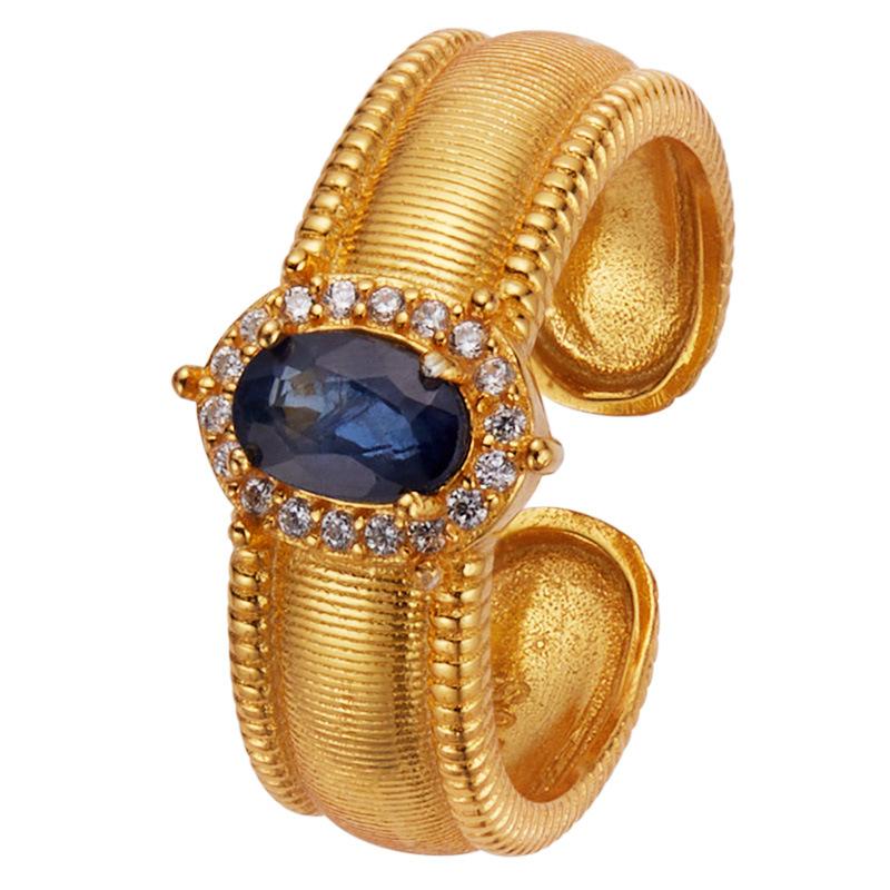 Conjunto Elegante Vintage de Prata Esterlina S925 com Anel de Granate Safira Tanzanita Natural Anel para Dedo Indicador Feminino