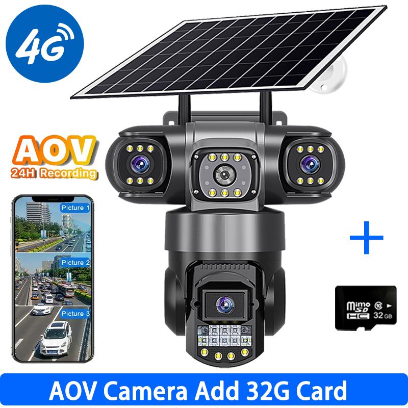 4G True Three-eye Three-lens Monitor with Night Vision and All-day Recording, Low Power Consumption Home AOV Solar Camera