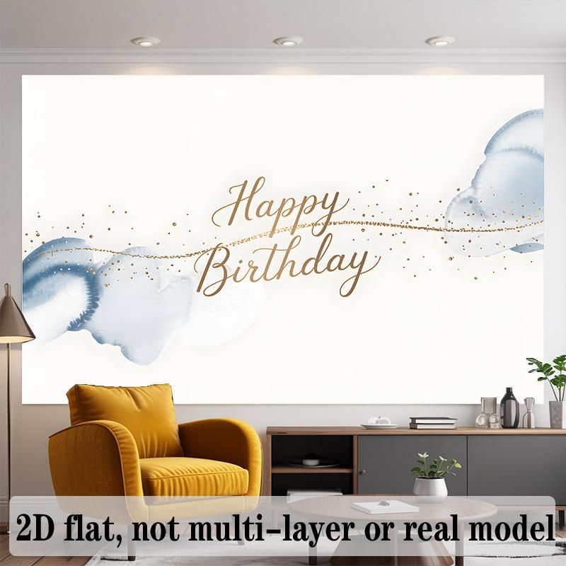 Blue Watercolor Birthday Banner, Glitter Photo Backdrop Wall Decor for Party
