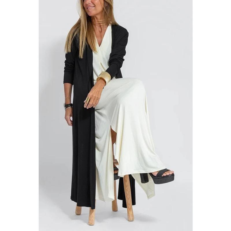 Moda Primavera Estate Cardigan Monocolore Manica Lunga Donna Lento Casual Stile Lungo Spacco Cappotto Signora Elegante
