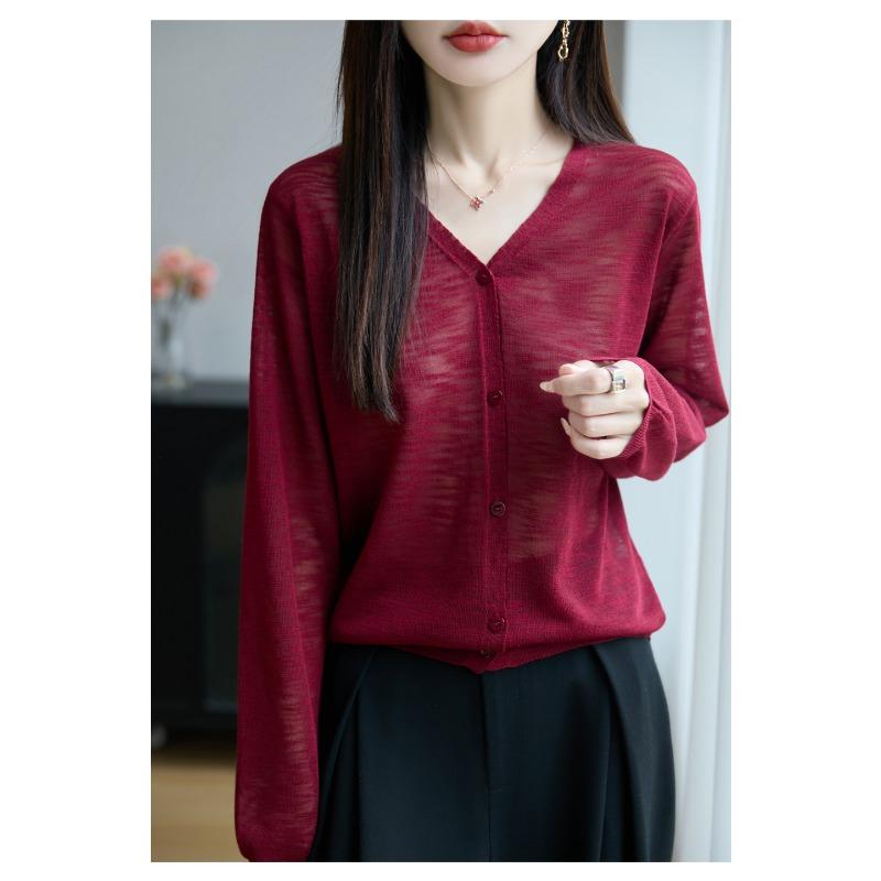 Women S V Neck Thin Knit Cardigan Summer Solid Color Sun Protection Casual Top