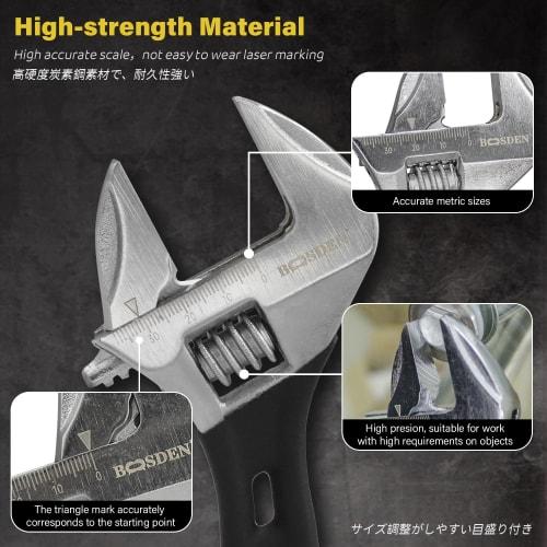 BOOSDEN Short Wide Adjustable Wrench, Pocket Monkey Wrench, Lightweight, Adjustable, Maximum Opening Width 38mm (160mm)
