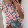 Autumn new European and American loose lapel women's shirt fashionable commuter print long-sleeved shirt women