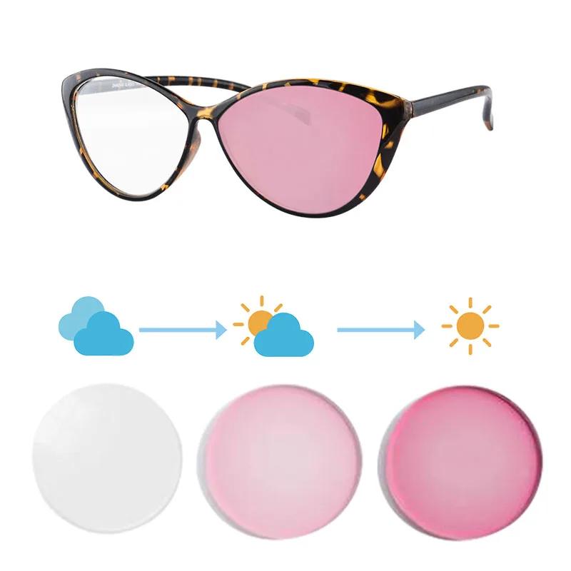 SHINU Cat Eye Frame Women Glasses Photochromic Lenses Myopia Diopter Pink Blue Purple Grey Brown No Astigmatism