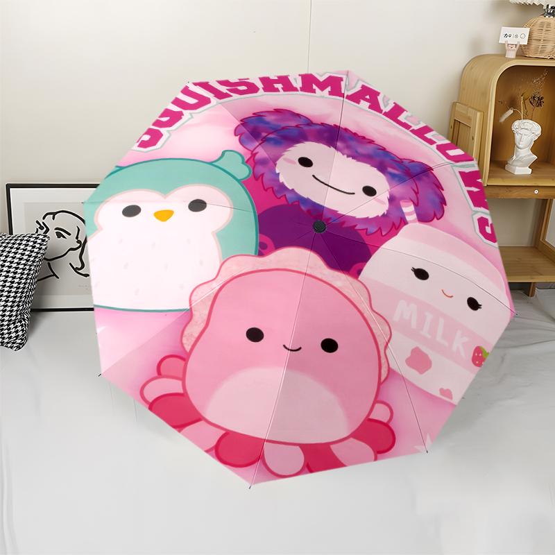 squishmallows Print Automatic Umbrella, 8 Rib Iron Frame, Plastic Handle, Suitable for Outdoor Travel &Daily , Ideal Gift