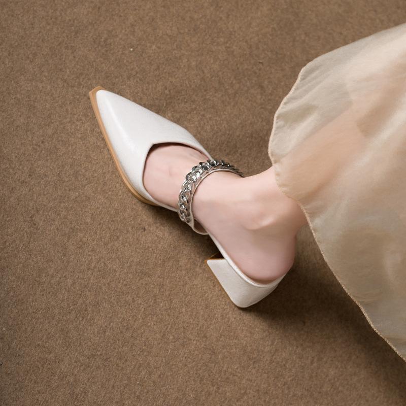 Beautiful fashion and high sense bag head half slippers women wear sandals summer with skirts high heels single shoes