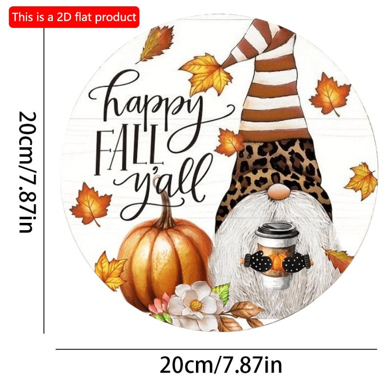2d Flat 20*20cm, Autumn Home Decoration, Autumn Dwarf Pumpkin Thanksgiving Harvest Wooden Circular Home Decoration Plaque, for Kitchen, Garden Bedroom