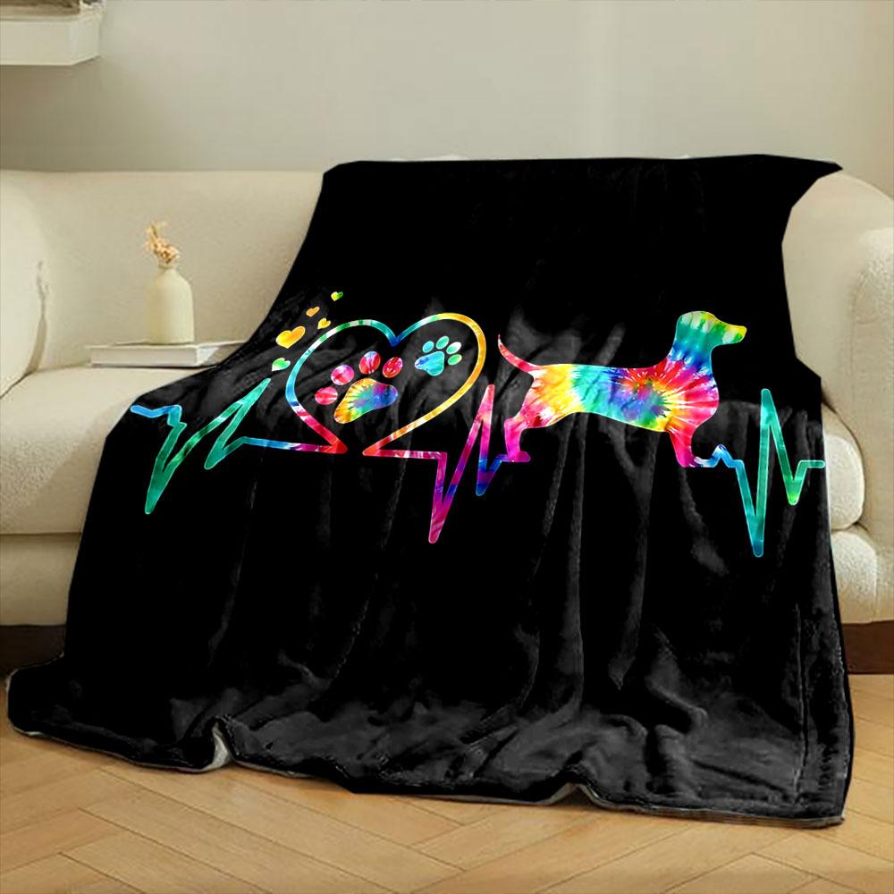 Colorful Dog and Paw Heartbeat Design print blanket soft and cozy perfect for the living room bed sofa or a nap,gift