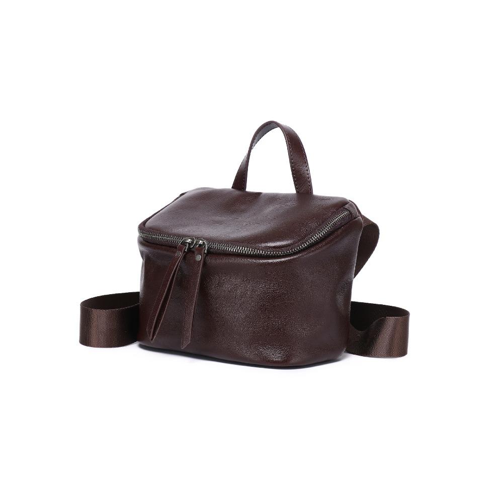 

Women S Bag First Layer Cowhide Simple Breast Bag Casual Fanny Pack Oblique Span Bag темно-коричневого кольору