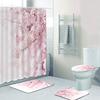 Chic Floral Pink Cherry Blossoms Shower Curtain Set Bathroom Cherry Sakura Flowers Branch Bath Curtains Mats Rugs Set Home Decor